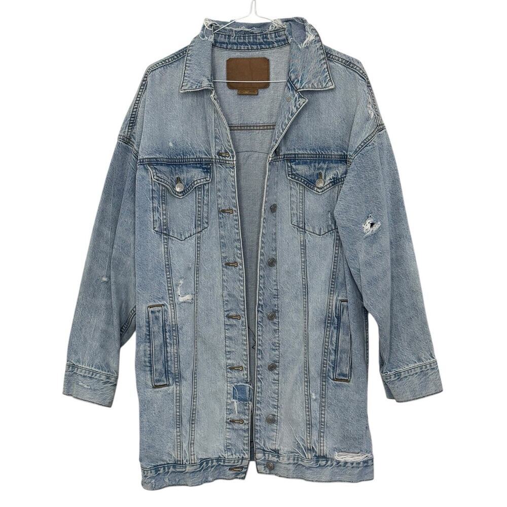 Japanese TIGER Sunset Retro Distressed Denim Jacket Oversized Distressed Sz SP - Picture 2 of 13